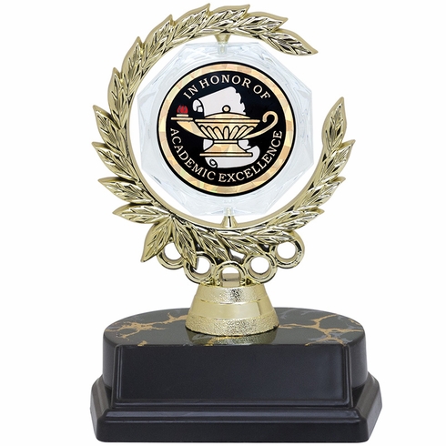 6 INCH SPINNER WREATH TROPHY HOLDS 2 INCH IN HONOR OF ACADEMIC ACHIEVEMENT INSERT