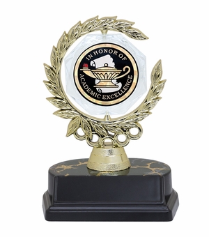 6 INCH SPINNER WREATH TROPHY HOLDS 2 INCH IN HONOR OF ACADEMIC ACHIEVEMENT INSERT
