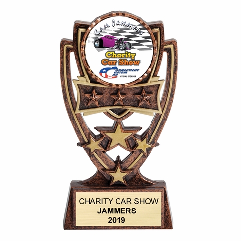 6 INCH STAR TROPHY WITH WEIGHTED MOLDED PLASTIC HOLDS 2 INCH INSERT