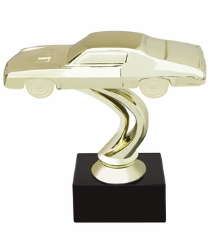 6 INCH STOCK CAR GOLD FIGURE ON BLACK MARBLE BASE
