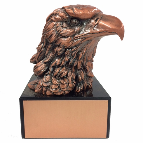 6 INCH TROPHY HEIGHT ANTIQUE BRONZE EAGLE HEAD ON BLACK MARBLE BASE