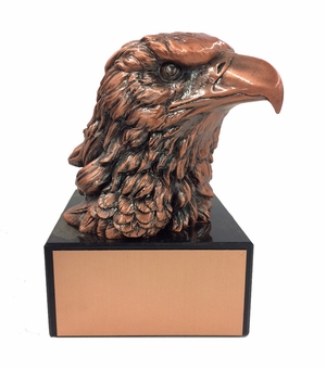 6 INCH TROPHY HEIGHT ANTIQUE BRONZE EAGLE HEAD ON BLACK MARBLE BASE