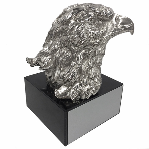 6 INCH TROPHY HEIGHT ANTIQUE SILVER EAGLE HEAD ON BLACK MARBLE BASE