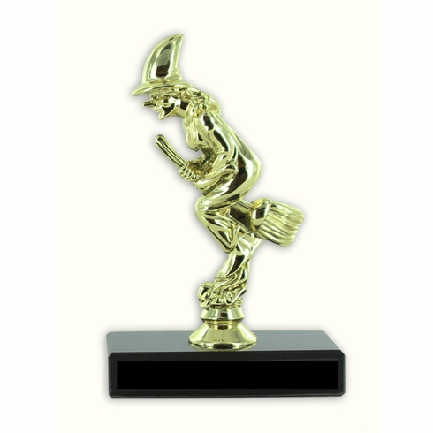 6 INCH WITCH ON BROOMSTICK TROPHY WITH BLACK MARBLE BASE