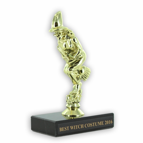 6 INCH WITCH ON BROOMSTICK TROPHY WITH BLACK MARBLE BASE