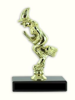 6 INCH WITCH ON BROOMSTICK TROPHY WITH BLACK MARBLE BASE