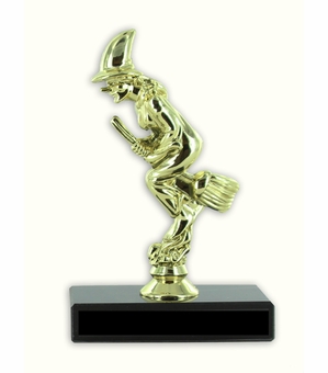 6 INCH WITCH ON BROOMSTICK TROPHY WITH BLACK MARBLE BASE