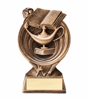 6" LAMP OF KNOWLEDGE RESIN TROPHY ANTIQUE GOLD FINISH