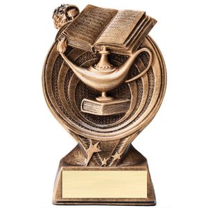 6" LAMP OF KNOWLEDGE RESIN TROPHY ANTIQUE GOLD FINISH
