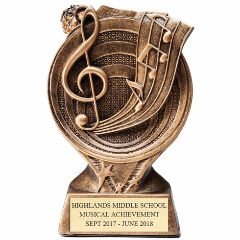 6" MUSIC RESIN TROPHY ANTIQUE GOLD FINISH
