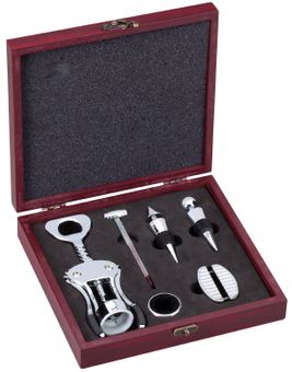 6 PIECE WINE GIFT SET ROSEWOOD FINISH