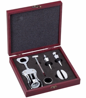 6 PIECE WINE GIFT SET ROSEWOOD FINISH