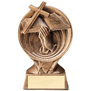 6" RELIGIOUS CROSS PARTICIPANT RESIN TROPHY ANTIQUE GOLD FINISH