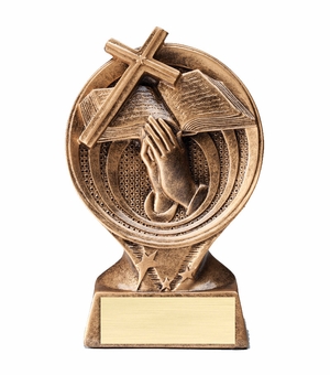 6" RELIGIOUS CROSS PARTICIPANT RESIN TROPHY ANTIQUE GOLD FINISH