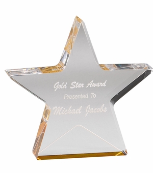 6"X 1" CLEAR ACRYLIC STAR WITH REFLECTIVE GOLD BASE