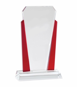 6 x 10 INCH OPTICAL CRYSTAL SLANTED TOWER WITH RED ACCENTED SIDE