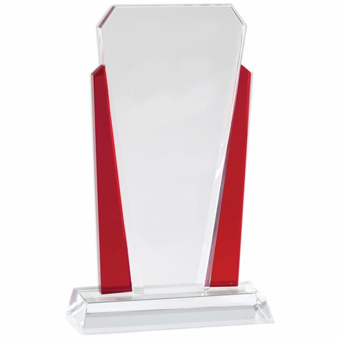 6 x 10 INCH OPTICAL CRYSTAL SLANTED TOWER WITH RED ACCENTED SIDE