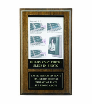 6 x 10 INCH WALNUT VENEER PHOTO PLAQUE HOLDS 4X6 PHOTO