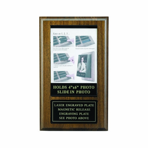 6 x 10 INCH WALNUT VENEER PHOTO PLAQUE HOLDS 4X6 PHOTO