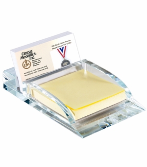 6 X 3-3/4 INCH GLASS DESK POST-IT AND BUSINESS CARD HOLDER 
