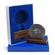 6 x 4-1/4 x 1 INCH BLUE VELOUR DISPLAY BOX WITH WOOD STAND - HOLDS UP TO A 2-1/2 INCH COIN OR MEDAL