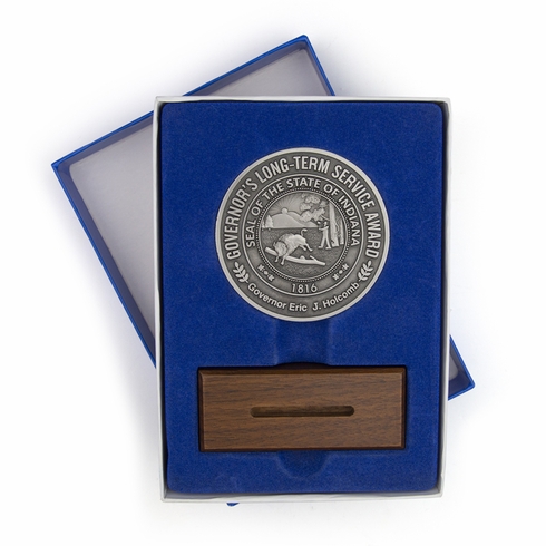 6 x 4-1/4 x 1 INCH BLUE VELOUR DISPLAY BOX WITH WOOD STAND - HOLDS UP TO A 2-1/2 INCH COIN OR MEDAL