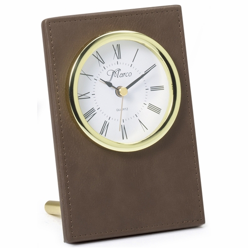 6 x 4 INCH BROWN LEATHERETTE QUARTZ MOVEMENT DESK CLOCK