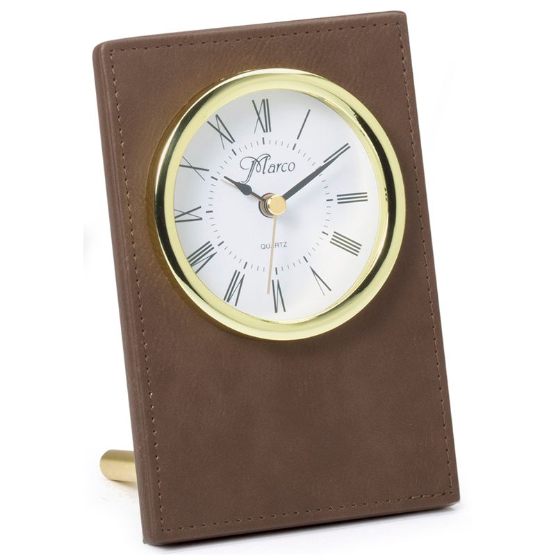 6 x 4 INCH BROWN LEATHERETTE QUARTZ MOVEMENT DESK CLOCK