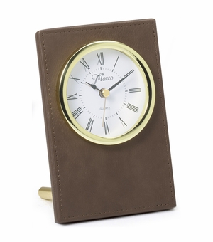 6 x 4 INCH BROWN LEATHERETTE QUARTZ MOVEMENT DESK CLOCK