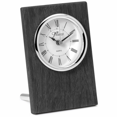 6 x 4 INCH GREY LEATHERETTE QUARTZ MOVEMENT DESK CLOCK