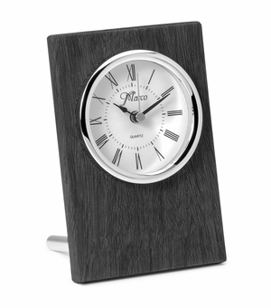 6 x 4 INCH GREY LEATHERETTE QUARTZ MOVEMENT DESK CLOCK