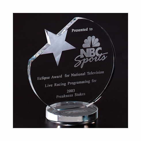 6 X 5-1/2 INCH OPTICAL ROUND CRYSTAL WITH STAR, ROUND BASE