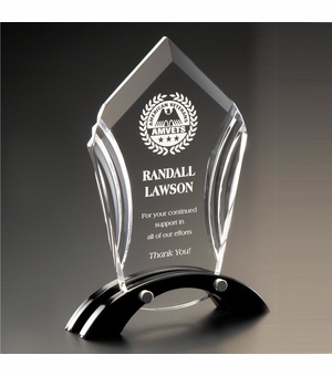 6" x 7-1/4" ACCENT ACRYLIC TROPHY POLISHED AND CUT WITH BLACK REFLECTIVE BLACK BASE
