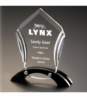 6" x 8-1/4" ACCENT ACRYLIC TROPHY POLISHED AND CUT WITH BLACK REFLECTIVE BLACK BASE