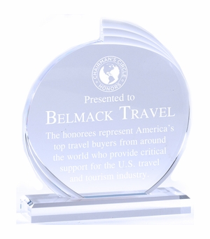 6" x 8" CLEAR ACRYLIC CIRCLE FLAIR AWARD WITH FROSTED EDGES