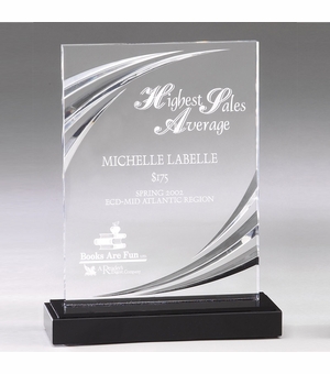 6" x 8" CLEAR MACHINE GROOVED ACRYLIC AWARD RECTANGLE ON MARBLE BASE