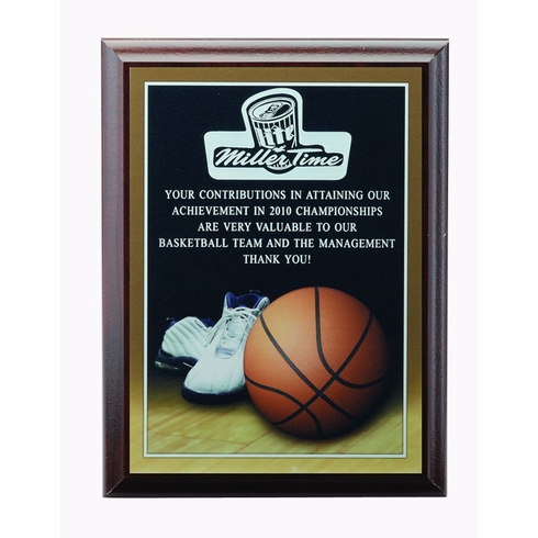 6 X 8 INCH BASKETBALL PHOTO SPORTS PLAQUE WITH LASER ENGRAVED PLATE