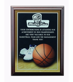 6 X 8 INCH BASKETBALL PHOTO SPORTS PLAQUE WITH LASER ENGRAVED PLATE