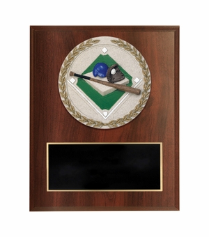 6 X 8 INCH DARK CHERRY FINISH AND CAST STONE RESIN BASEBALL PLAQUE