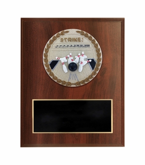 6 x 8 Inch Dark Cherry Finish and Cast Stone Resin Bowling Plaque