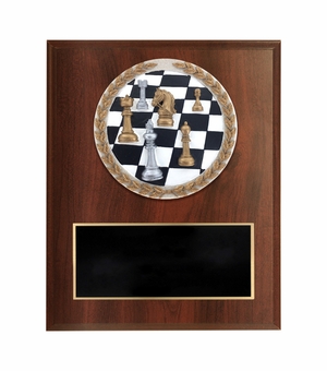 6 X 8 INCH DARK CHERRY FINISH AND CAST STONE RESIN CHESS PLAQUE
