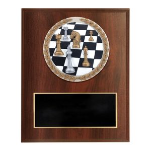 6 X 8 INCH DARK CHERRY FINISH AND CAST STONE RESIN CHESS PLAQUE