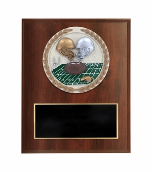 6 X 8 INCH DARK CHERRY FINISH AND CAST STONE RESIN FOOTBALL PLAQUE