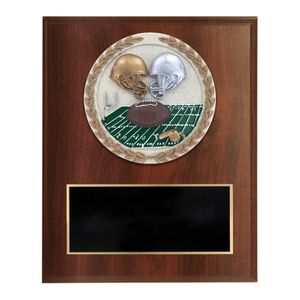 6 X 8 INCH DARK CHERRY FINISH AND CAST STONE RESIN FOOTBALL PLAQUE