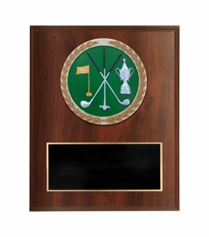 6 X 8 INCH DARK CHERRY FINISH AND CAST STONE RESIN GOLF PLAQUE