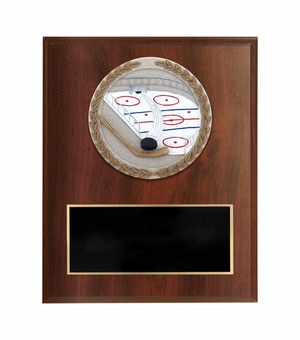 6 X 8 INCH DARK CHERRY FINISH AND CAST STONE RESIN HOCKEY PLAQUE