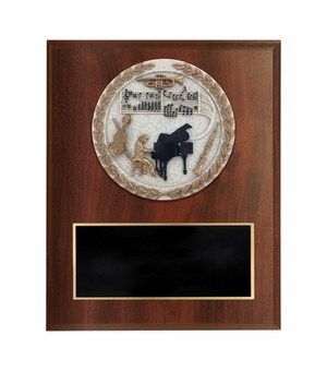 6 X 8 INCH DARK CHERRY FINISH AND CAST STONE RESIN MUSIC PIANO PLAQUE
