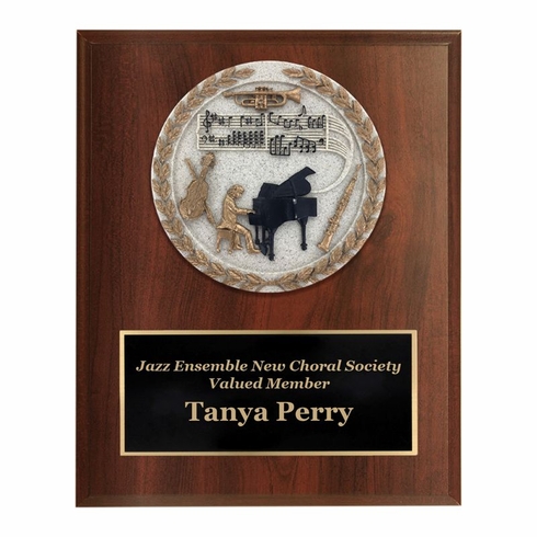 6 X 8 INCH DARK CHERRY FINISH AND CAST STONE RESIN MUSIC PIANO PLAQUE