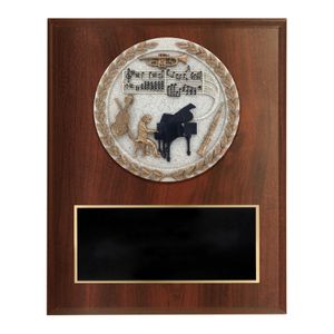 6 X 8 INCH DARK CHERRY FINISH AND CAST STONE RESIN MUSIC PIANO PLAQUE
