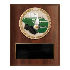 6 X 8 INCH DARK CHERRY FINISH AND CAST STONE RESIN SOCCER PLAQUE